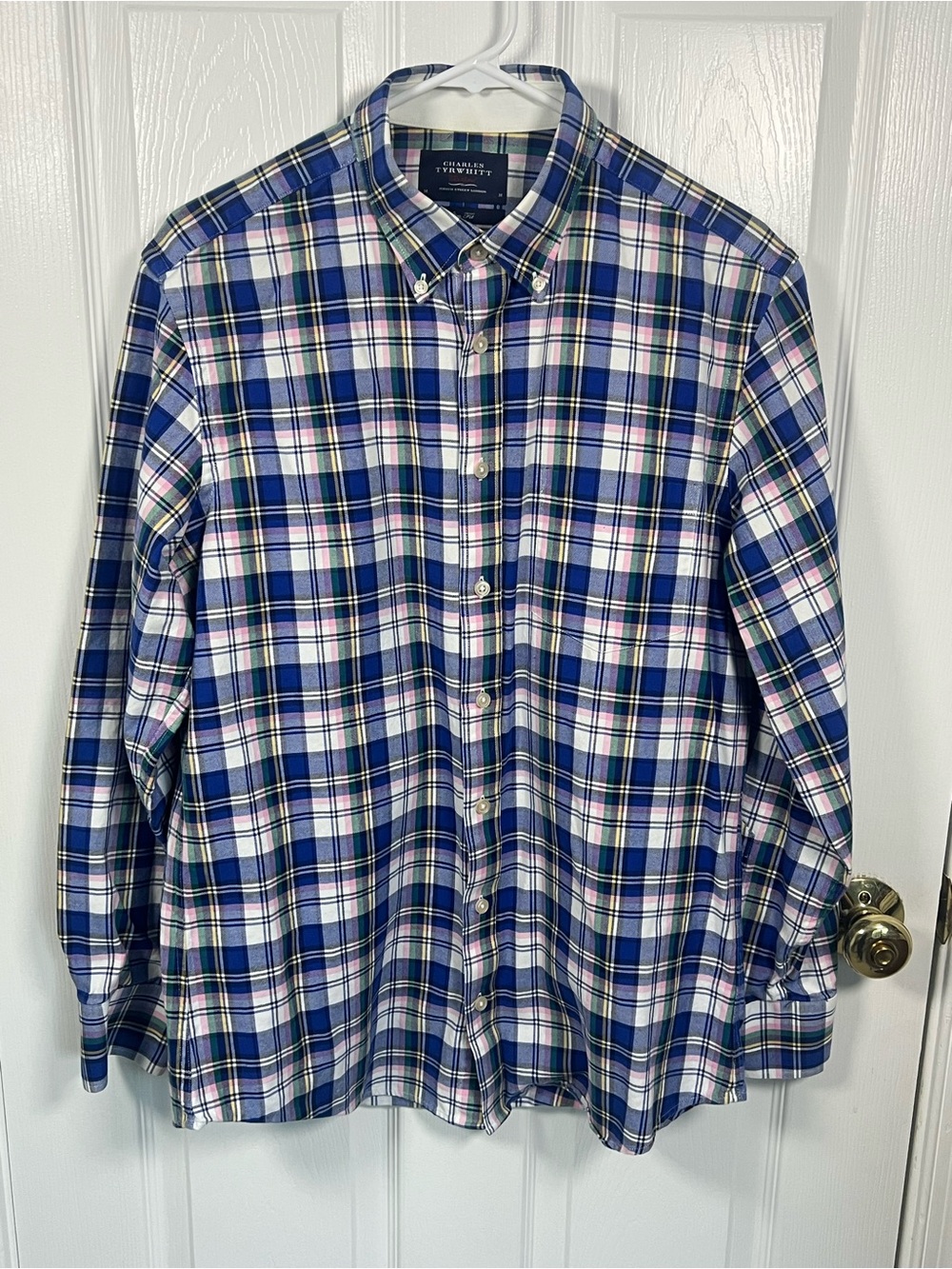Charles Tyrwhitt Navy and White Plaid Button-Down Shirt
